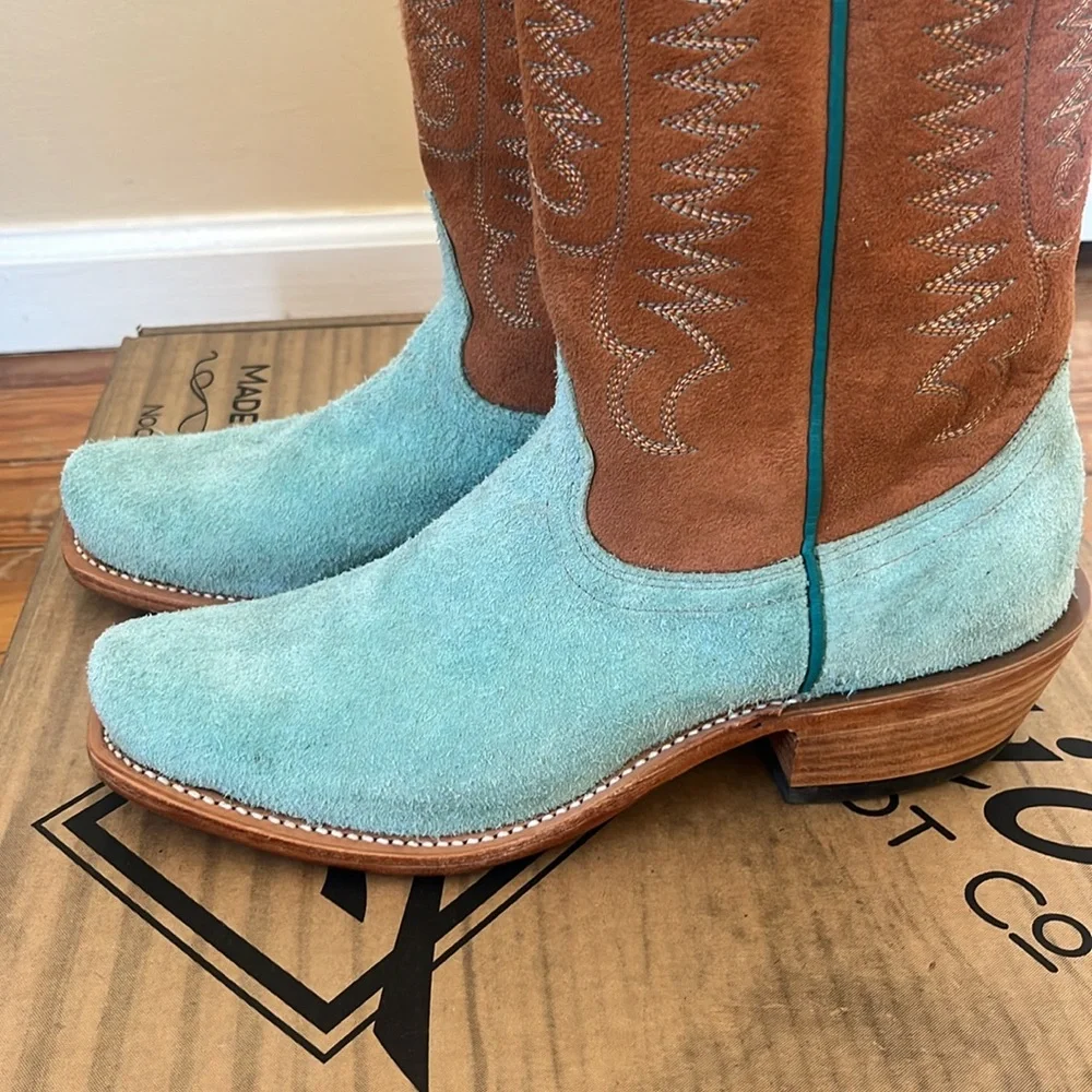 Fenoglio Tiffany Blue & Cognac Full Hide Boots 8.5 - Picture 5 of 10